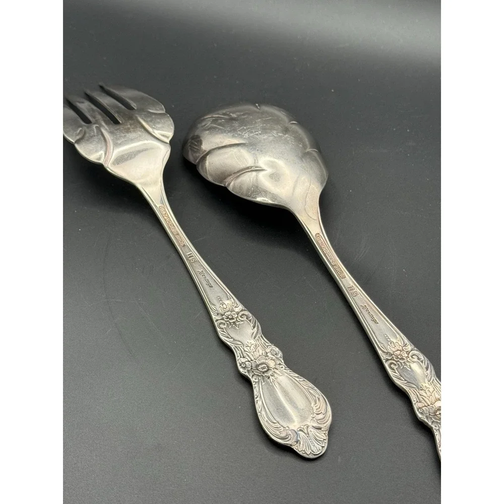 VTG 1953 Rogers Bros IS HERITAGE Silverplate Salad Serving Set Spoon Fork & Dish